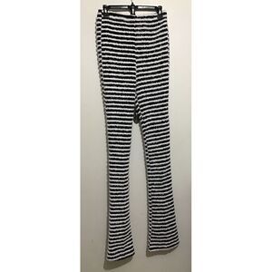 Women's Elastic Waist Fluffy Striped Pants Black & White Large‎
